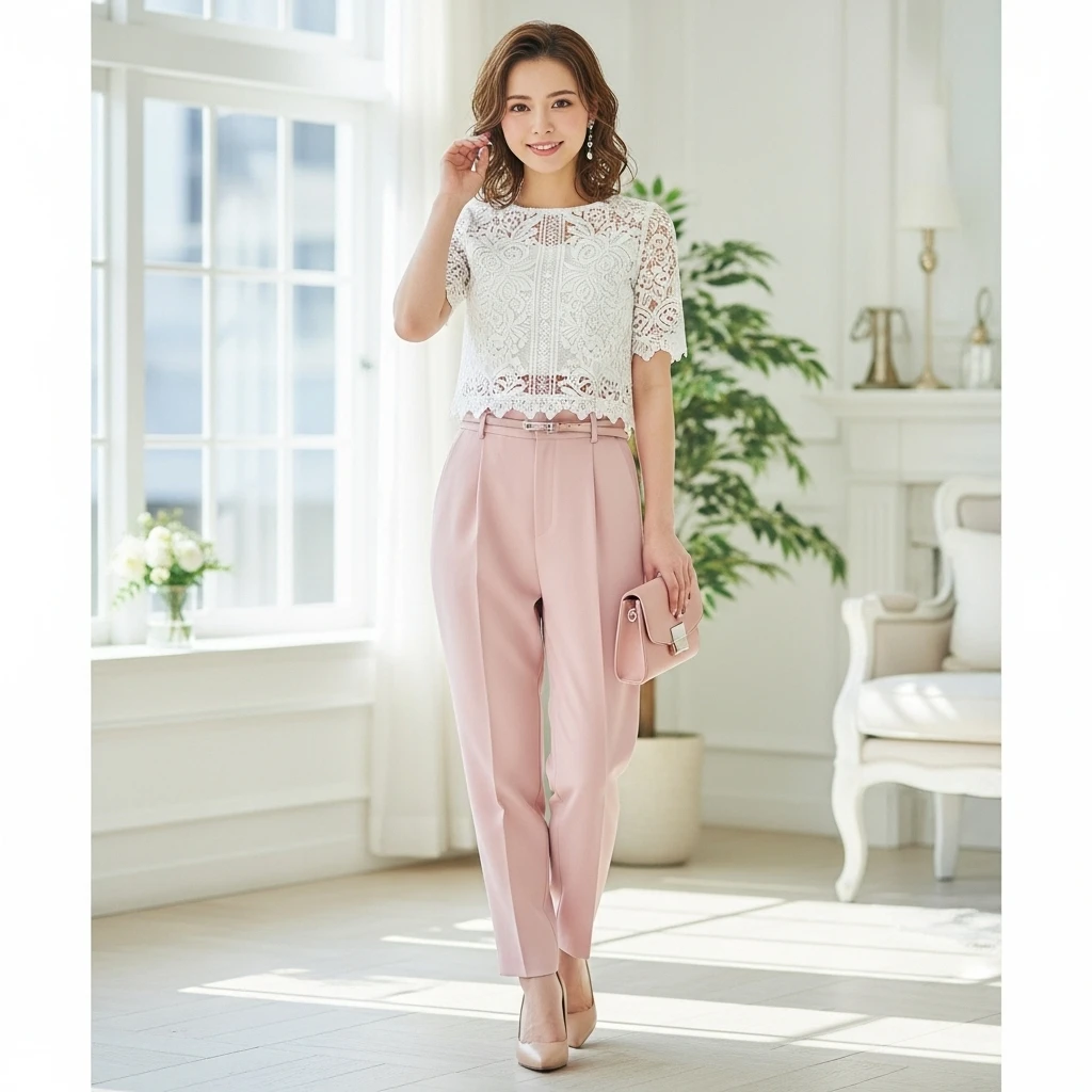 Lace Top with Tailored Pants