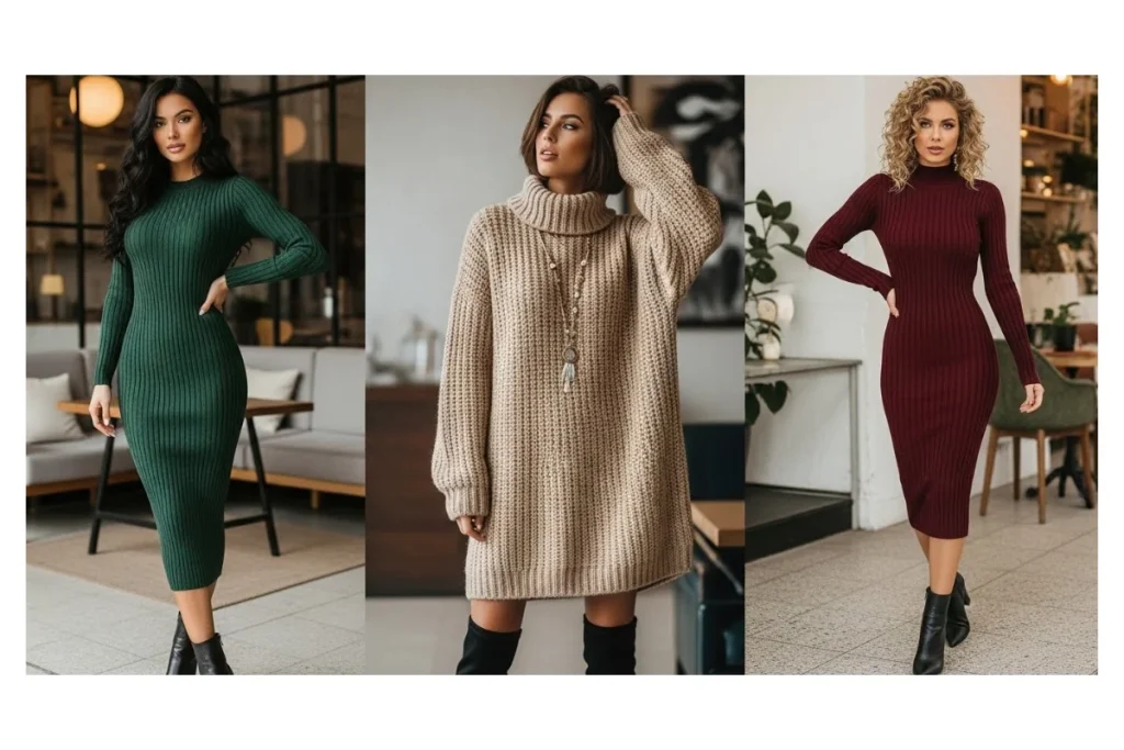 Ribbed Knitted Winter Dress