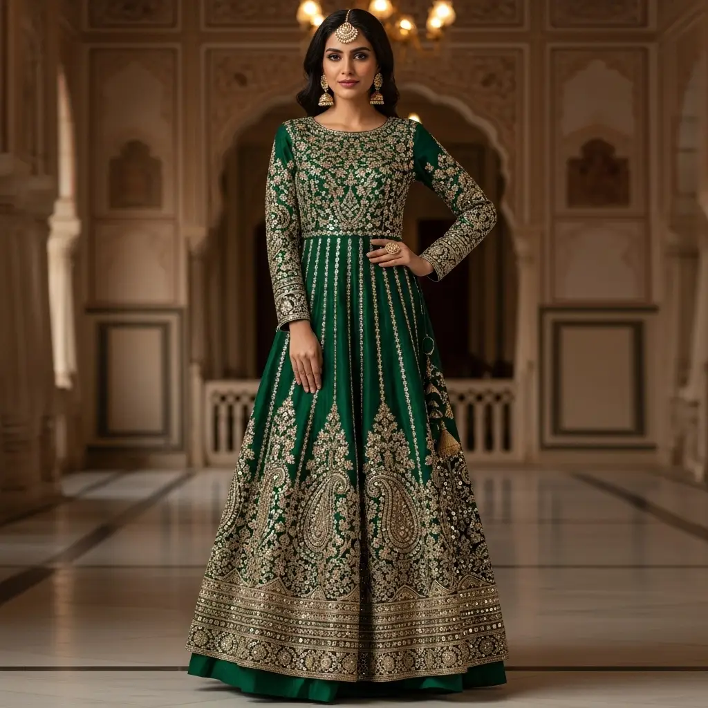 Floor-Length Gown with Hand Embroidery
