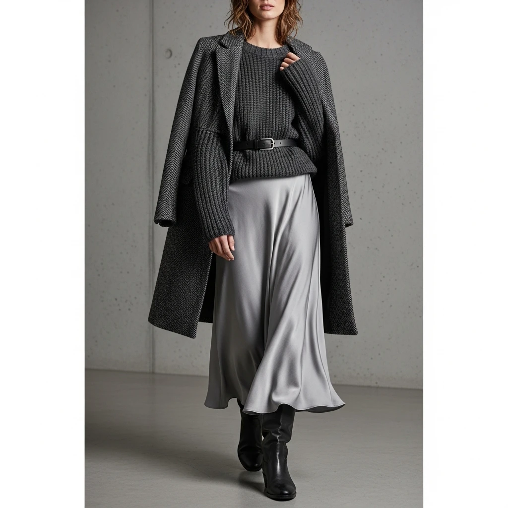 Monochrome Outfit with Textured Fabrics