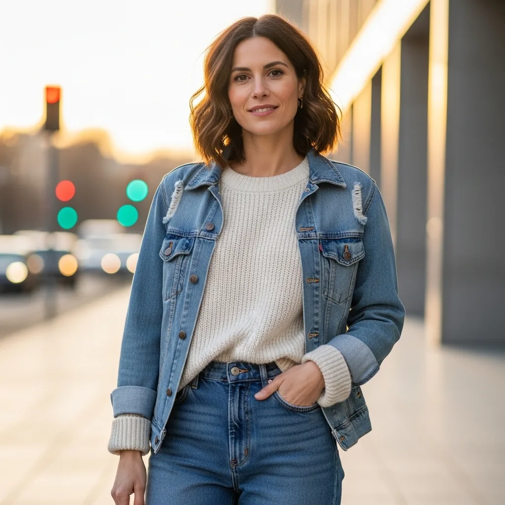 Relaxed Blazer with Sweater and Denim