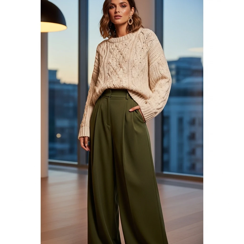 Knit Sweater with Pleated Trousers