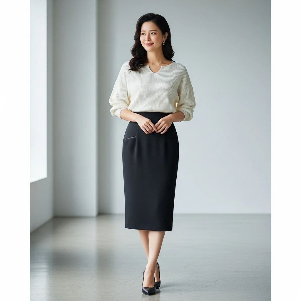 Pencil Skirt with a Soft Knit Top