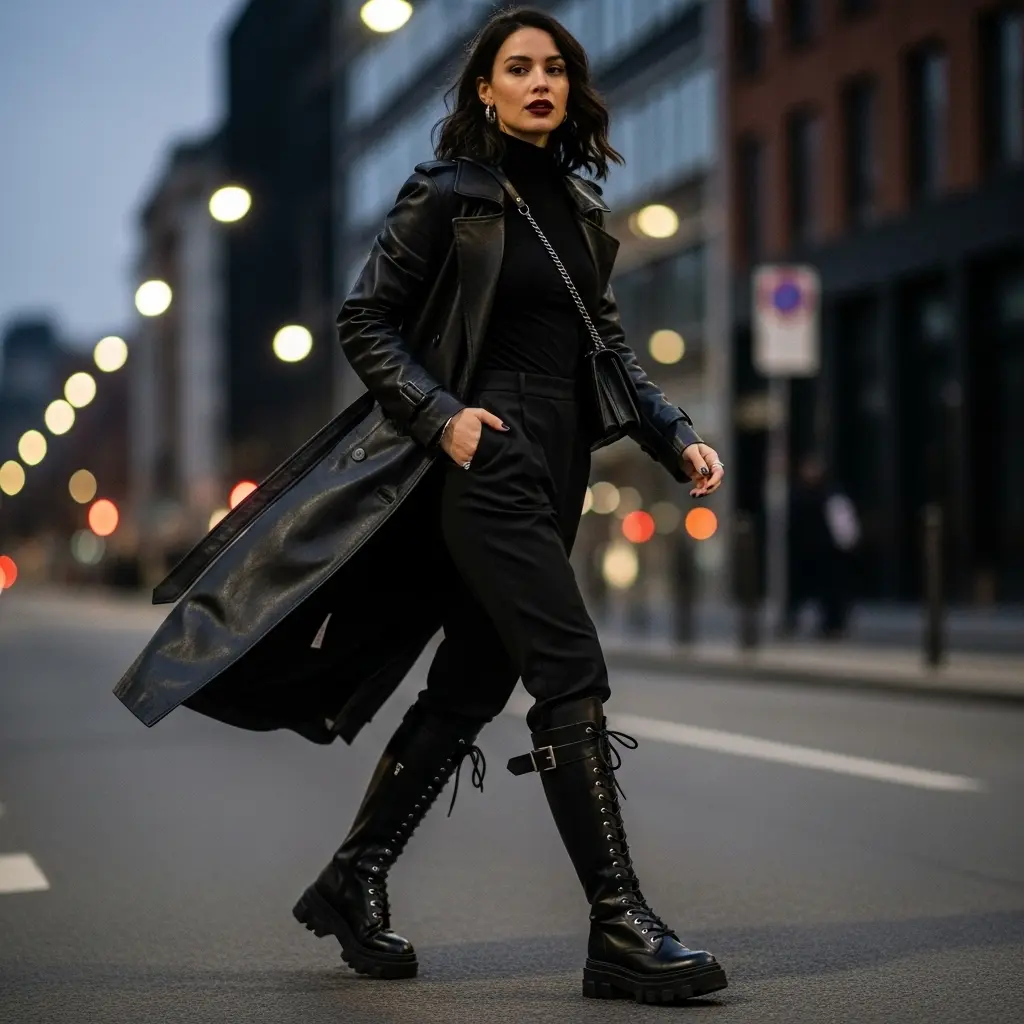 All-Black Minimal Outfit with Statement Boots