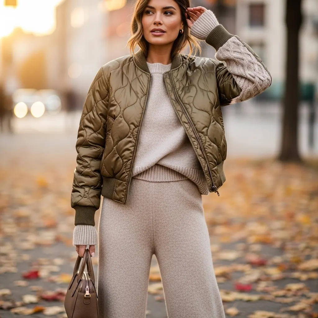 Quilted Jacket with Knit Set