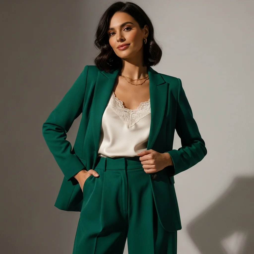 Tailored Blazer with a Silk Top and Trousers