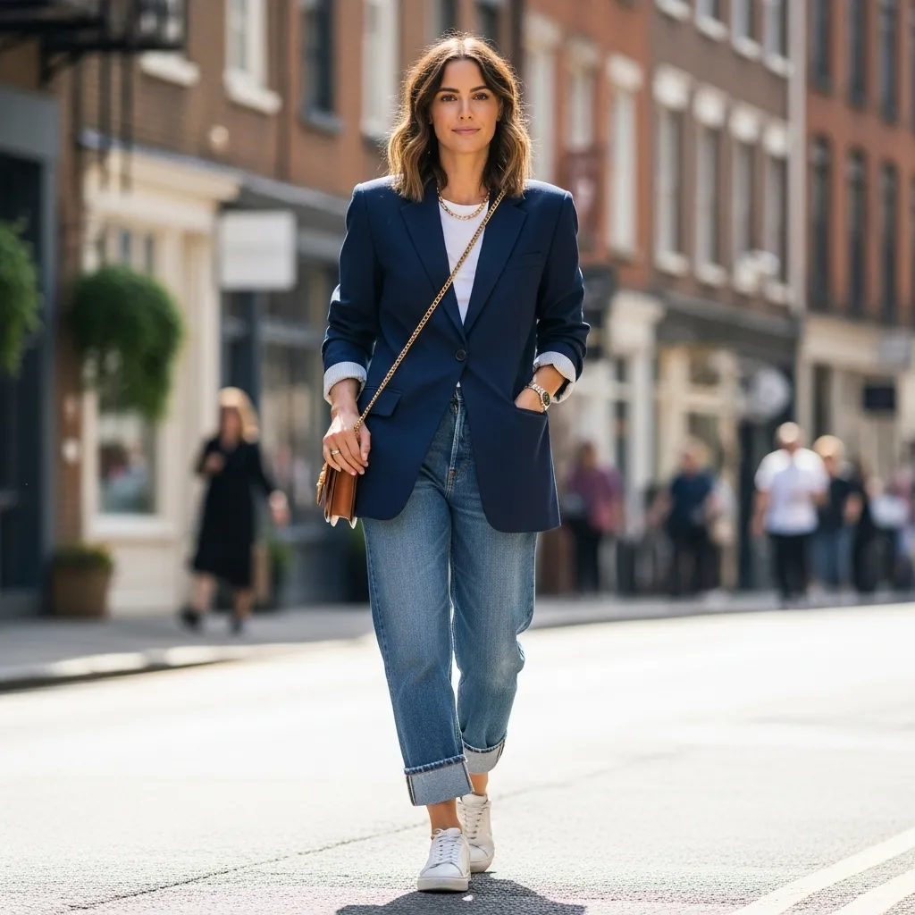 Tailored Blazer with Relaxed Denim
