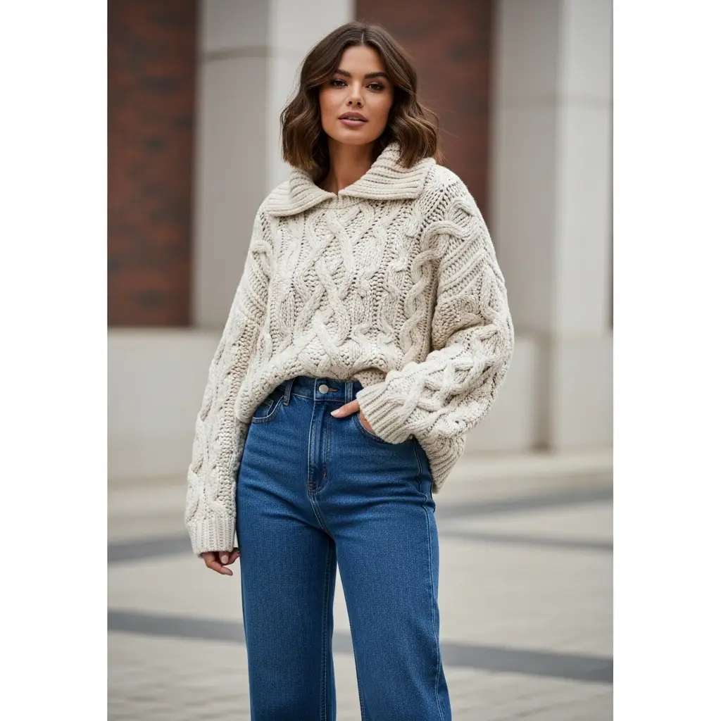 Chunky Knit with Straight-Leg Pants
