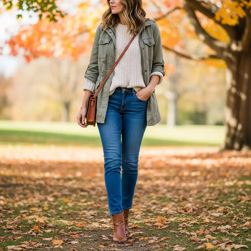 Casual Dress with Ankle Boots and a Light Jacket