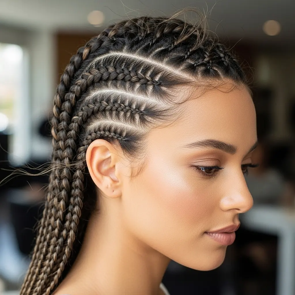 Side-Part Braids with a Natural Finish