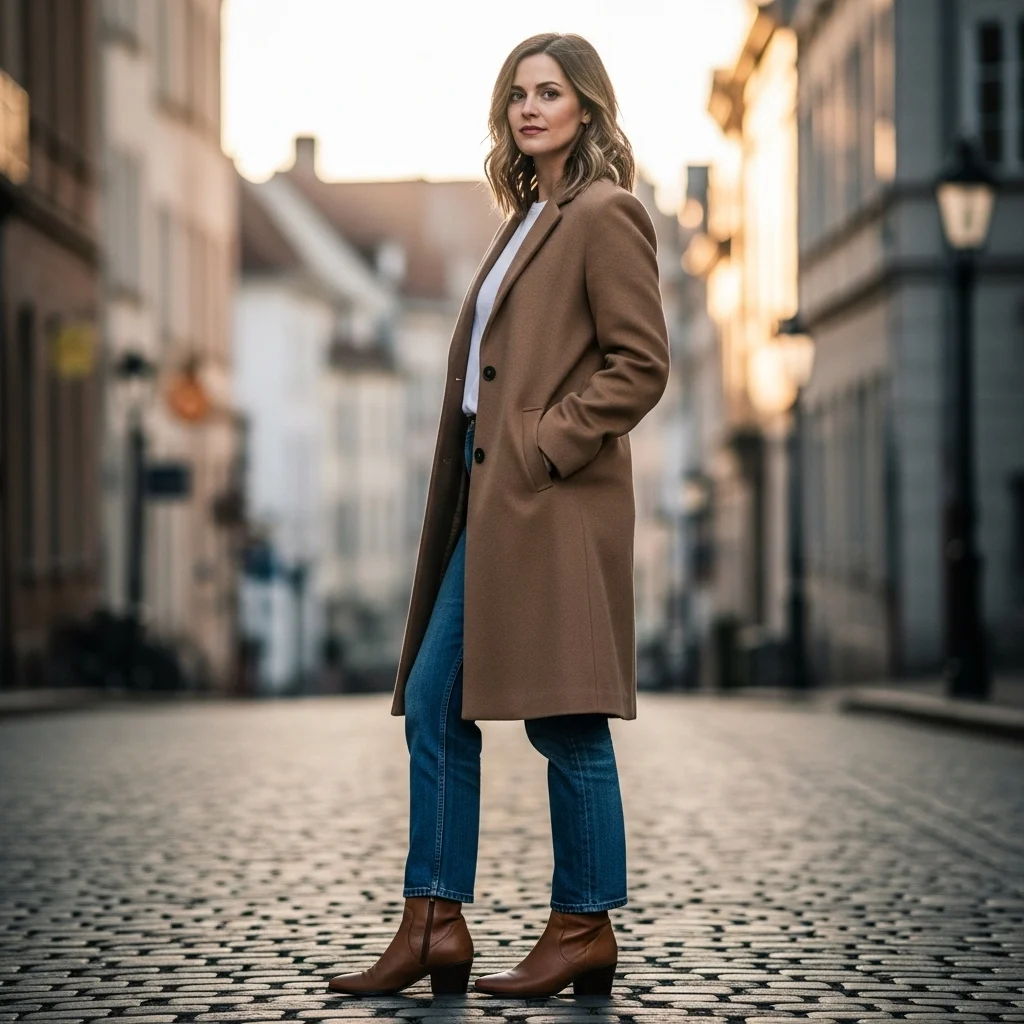 Classic Mantel Coat with Straight Jeans