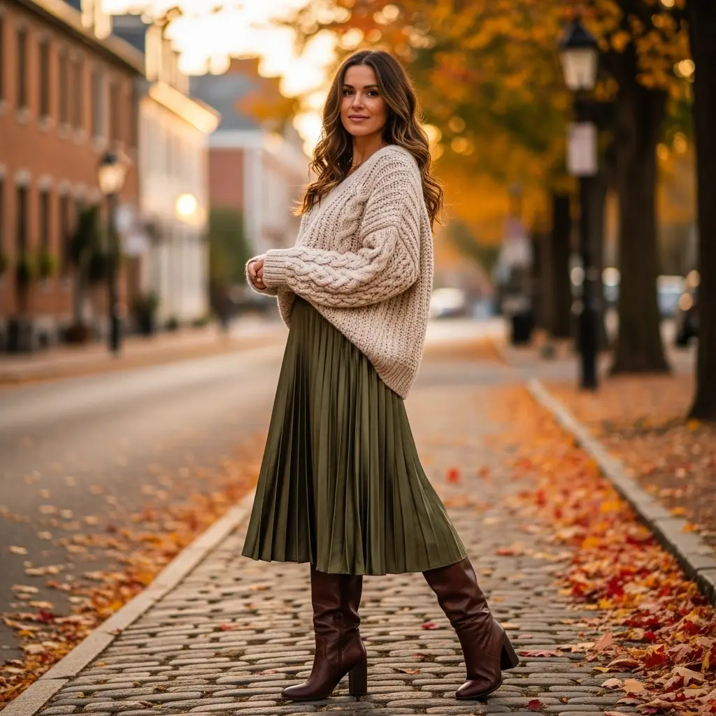 Knit Sweater with Midi Skirt and Boots