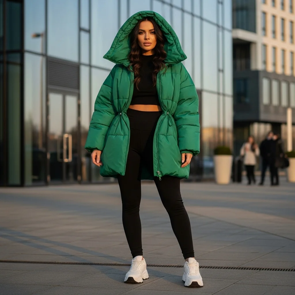 Puffer Jacket with Hoodie and Leggings