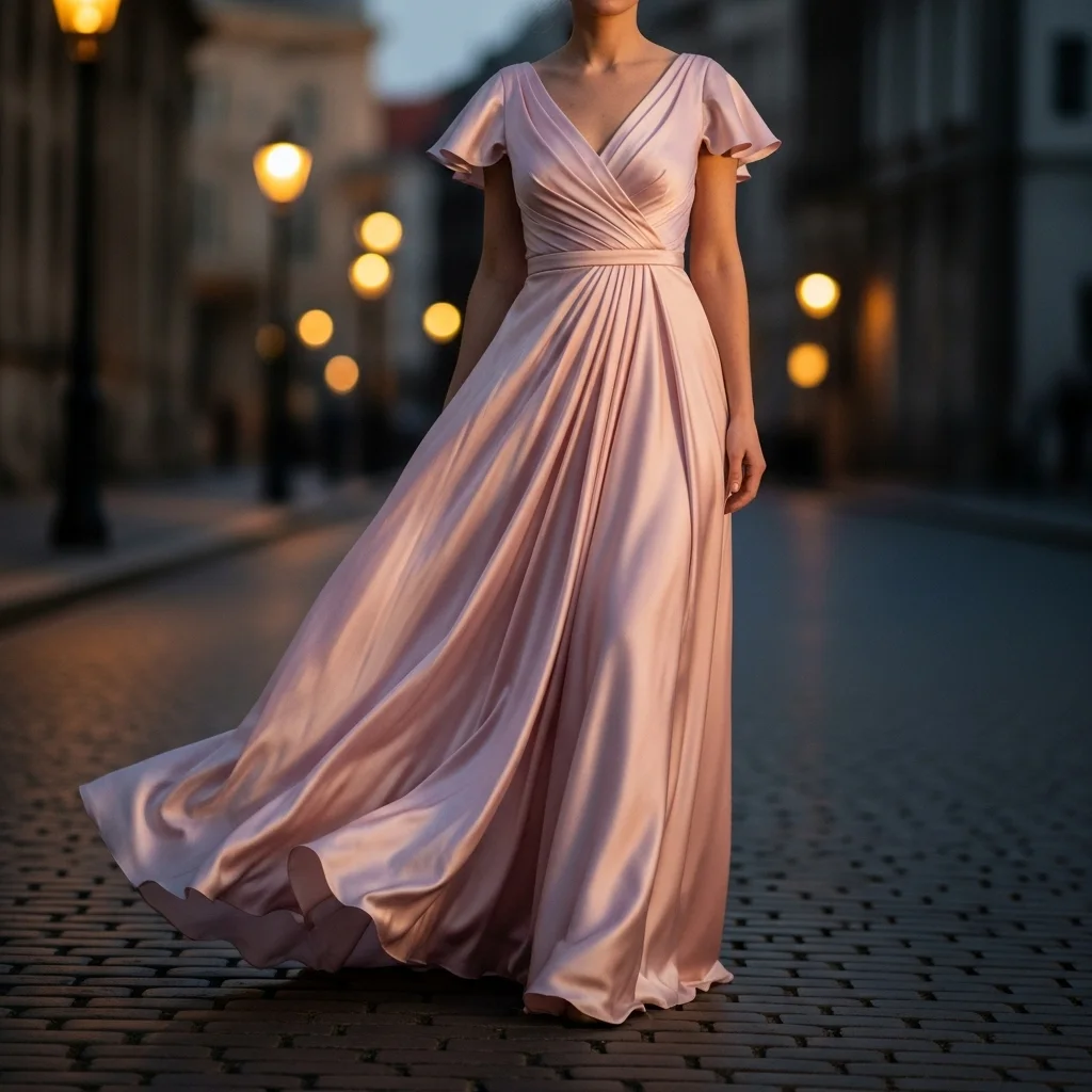 Draped Silk Gown with Soft Movement