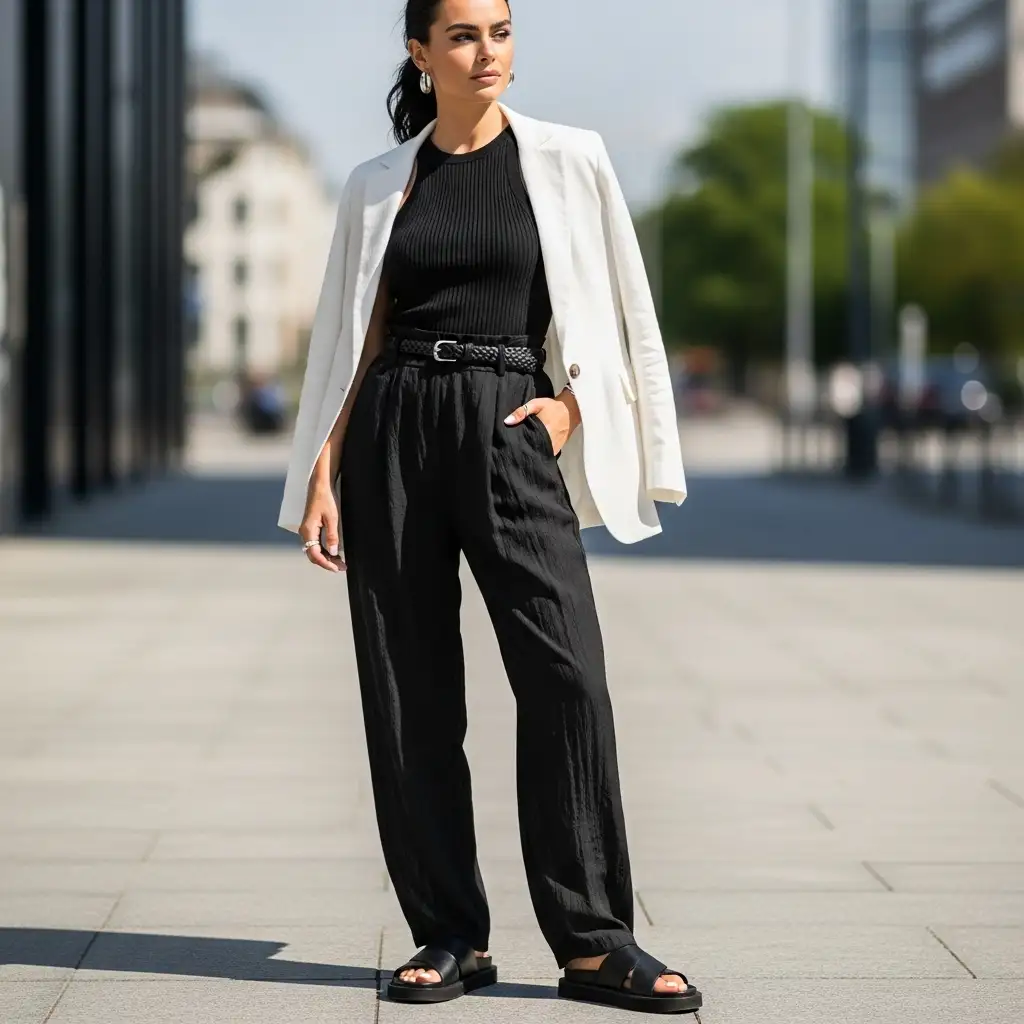 Monochrome Outfit with Textured Fabrics