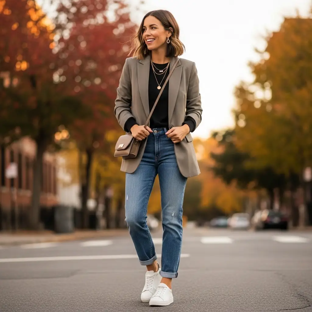 Neutral Blazer with Casual Basics