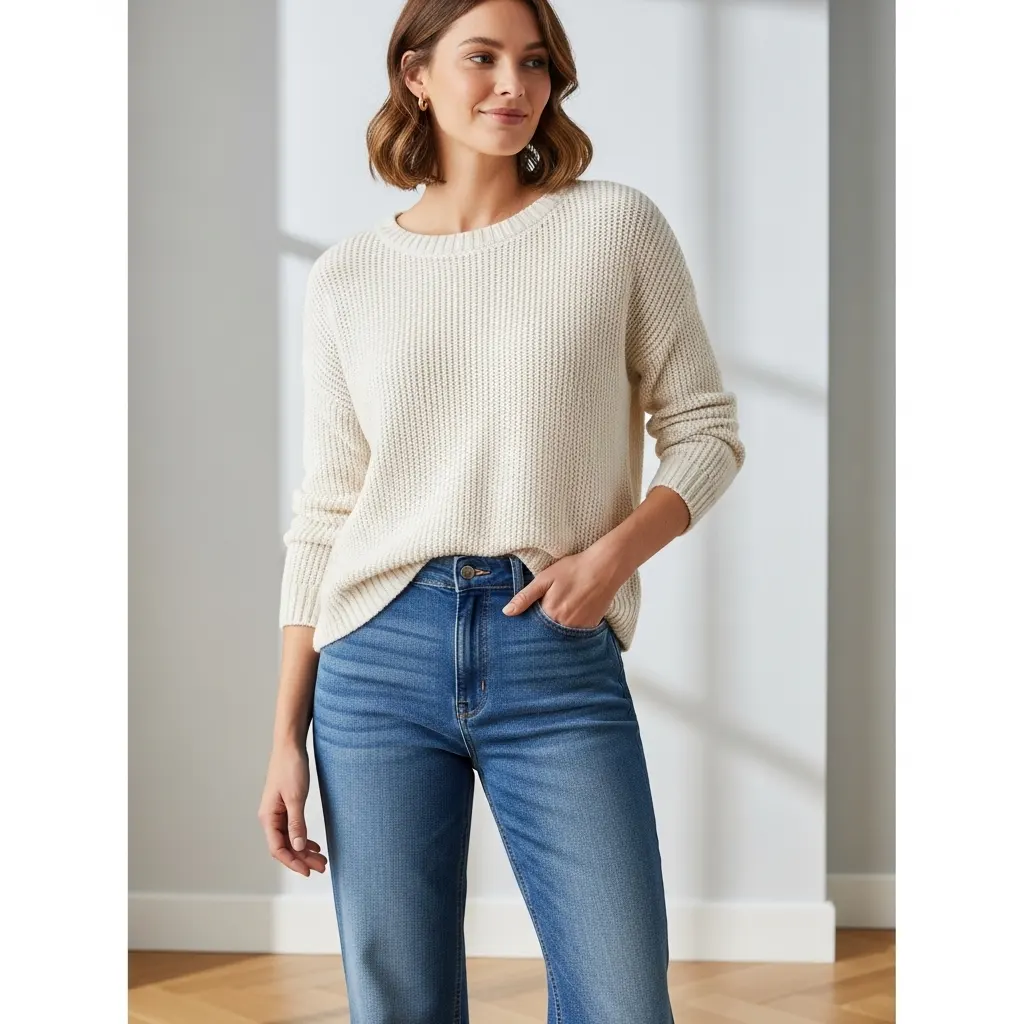Straight Jeans with a Soft Knit Top