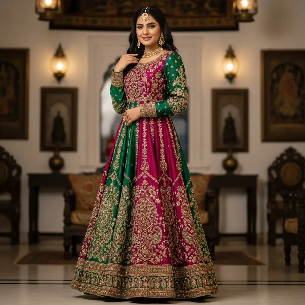 Silk Gown with Traditional Motifs