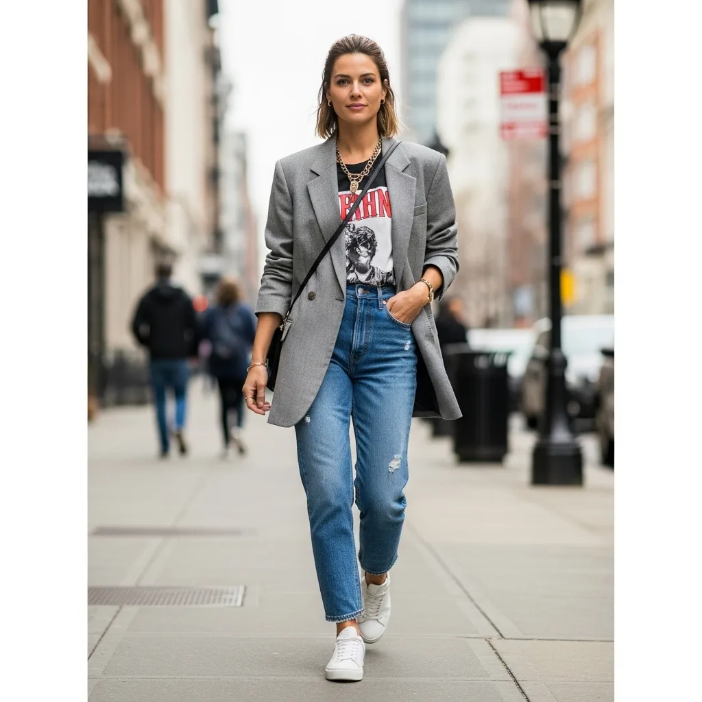 Relaxed Blazer with a Graphic Tee