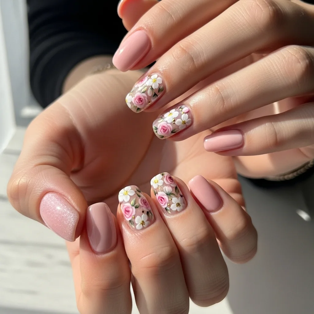 Floral Accent Nails